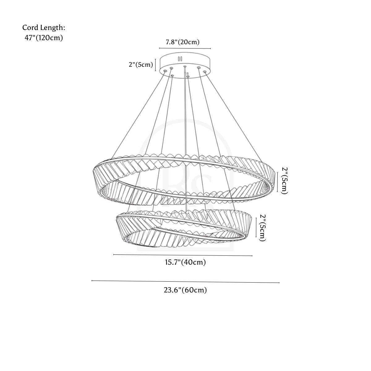Tiwa 2-Tier Chandelier line drawing 1