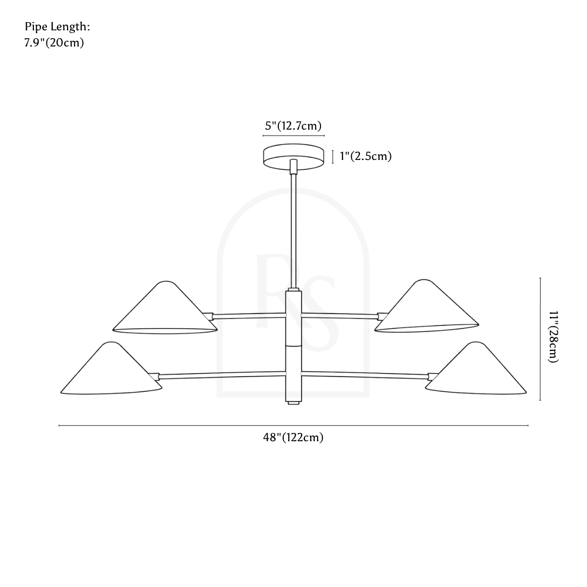 Solric Linear Chandelier line drawing 1