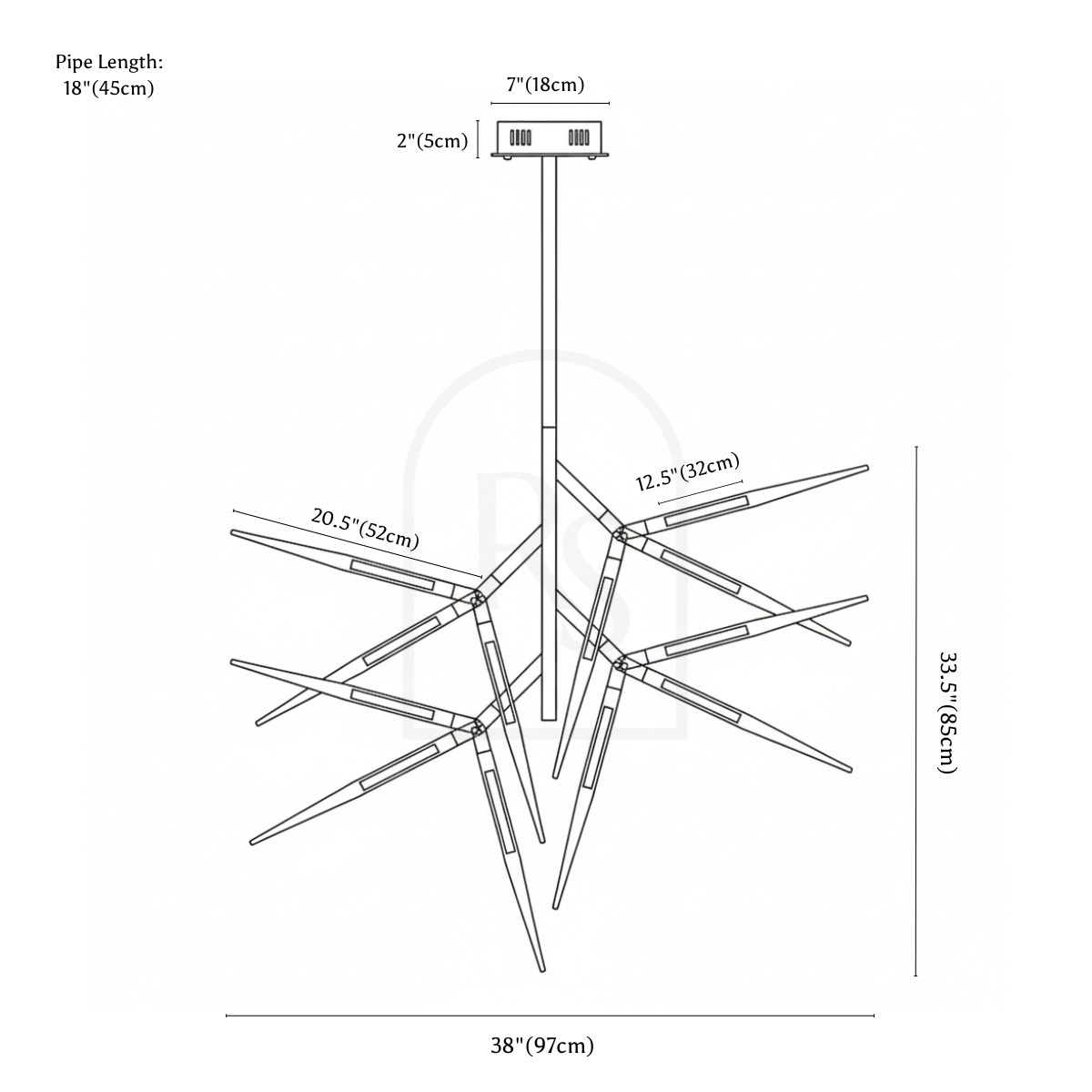Spikey Chandelier line drawing 1
