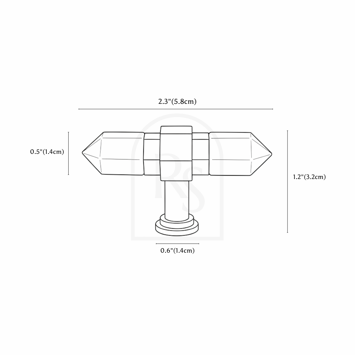 Zakitu Crystal Knob & Pull Bar line drawing 2