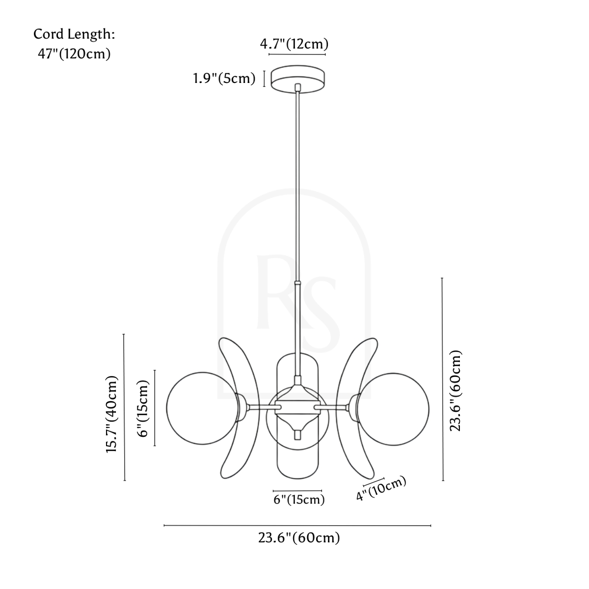Tayla Indoor Chandelier line drawing 1