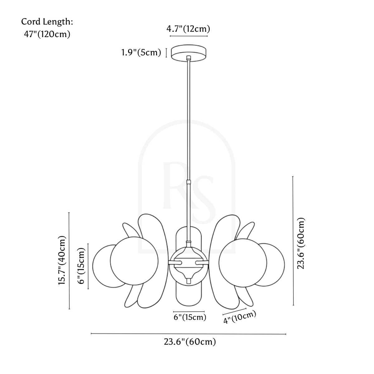 Tayla Indoor Chandelier line drawing 2