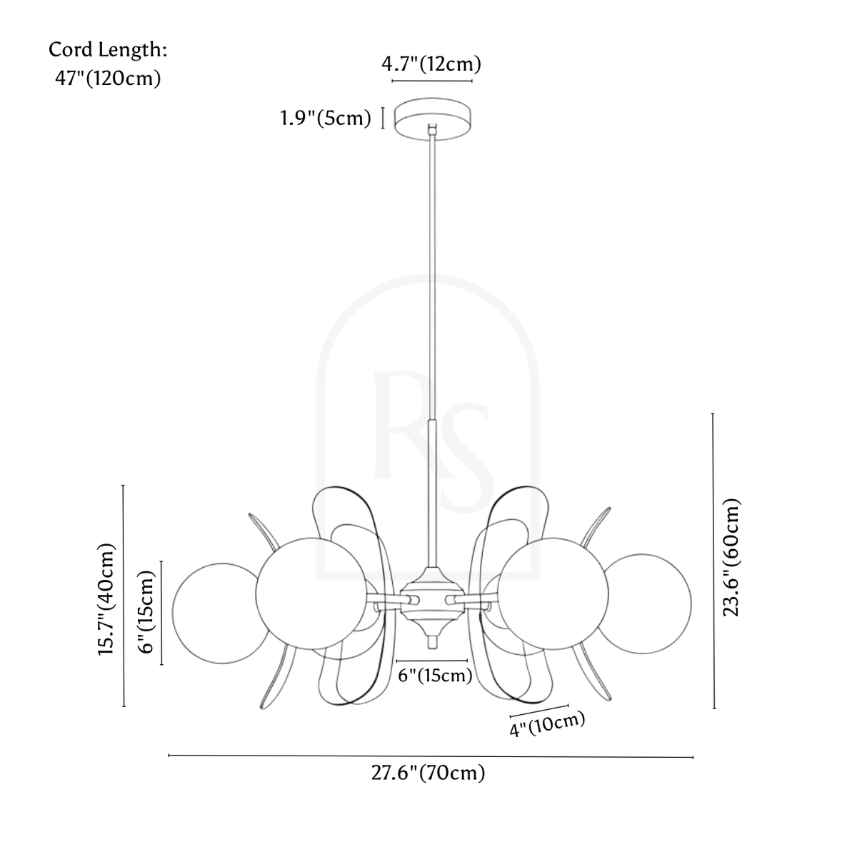 Tayla Indoor Chandelier line drawing 3