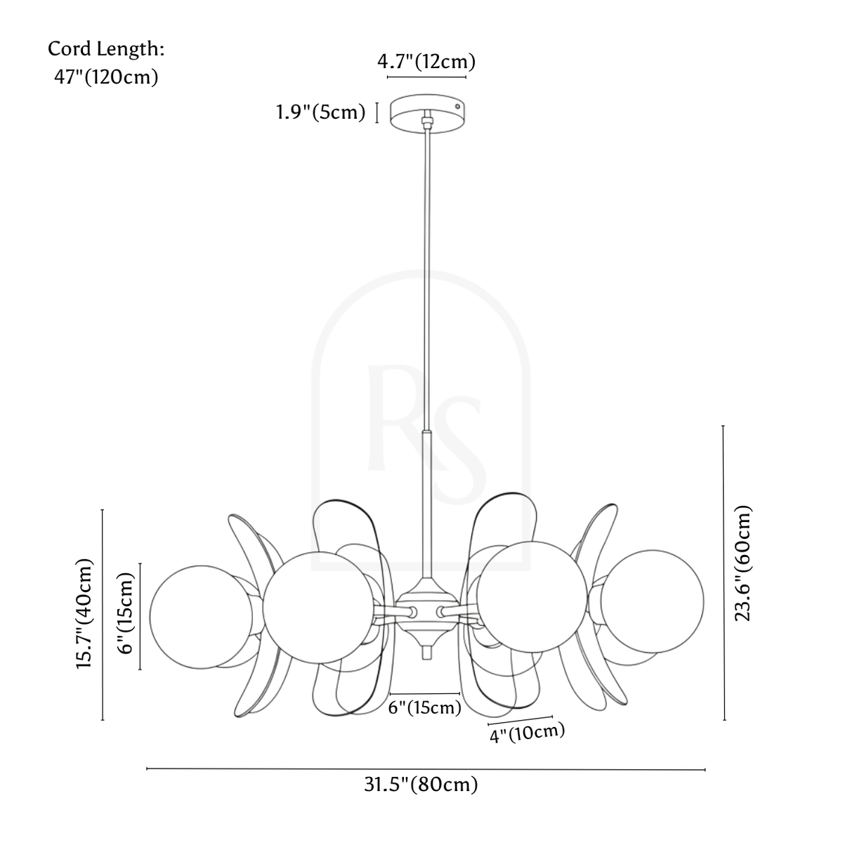 Tayla Indoor Chandelier line drawing 4