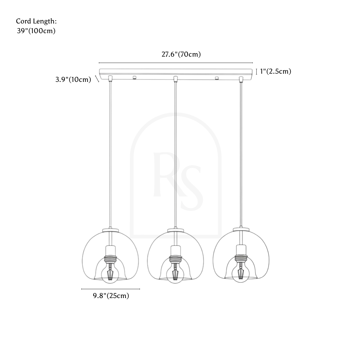 Lance Pendant Light line drawing 3