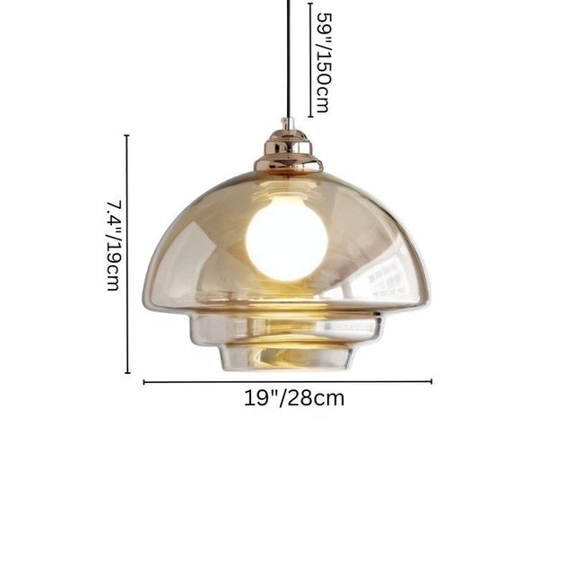 "Large Thuli pendant light dimensions: 19'' width, 7.4'' height, and 59'' hanging length, crafted from glass."