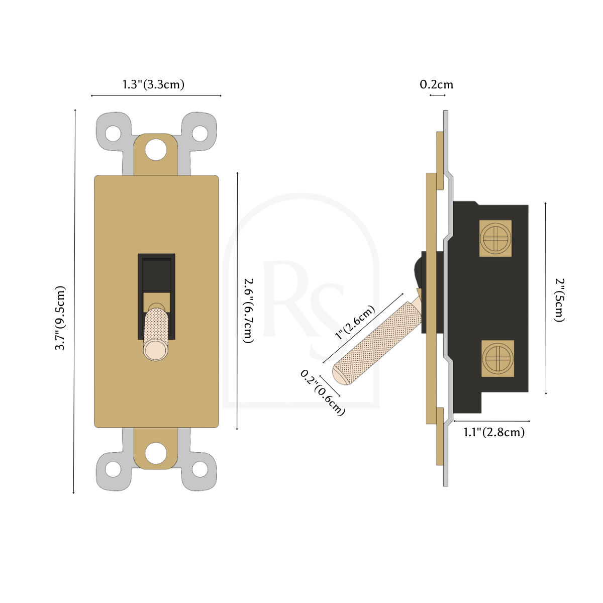 Custom Brass Light Switch (Build Your Own) line drawing 4