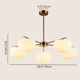 "Pendant lamp with five glass shades, dimensions 29.5 x 18.5 inches, perfect for spacious living areas."