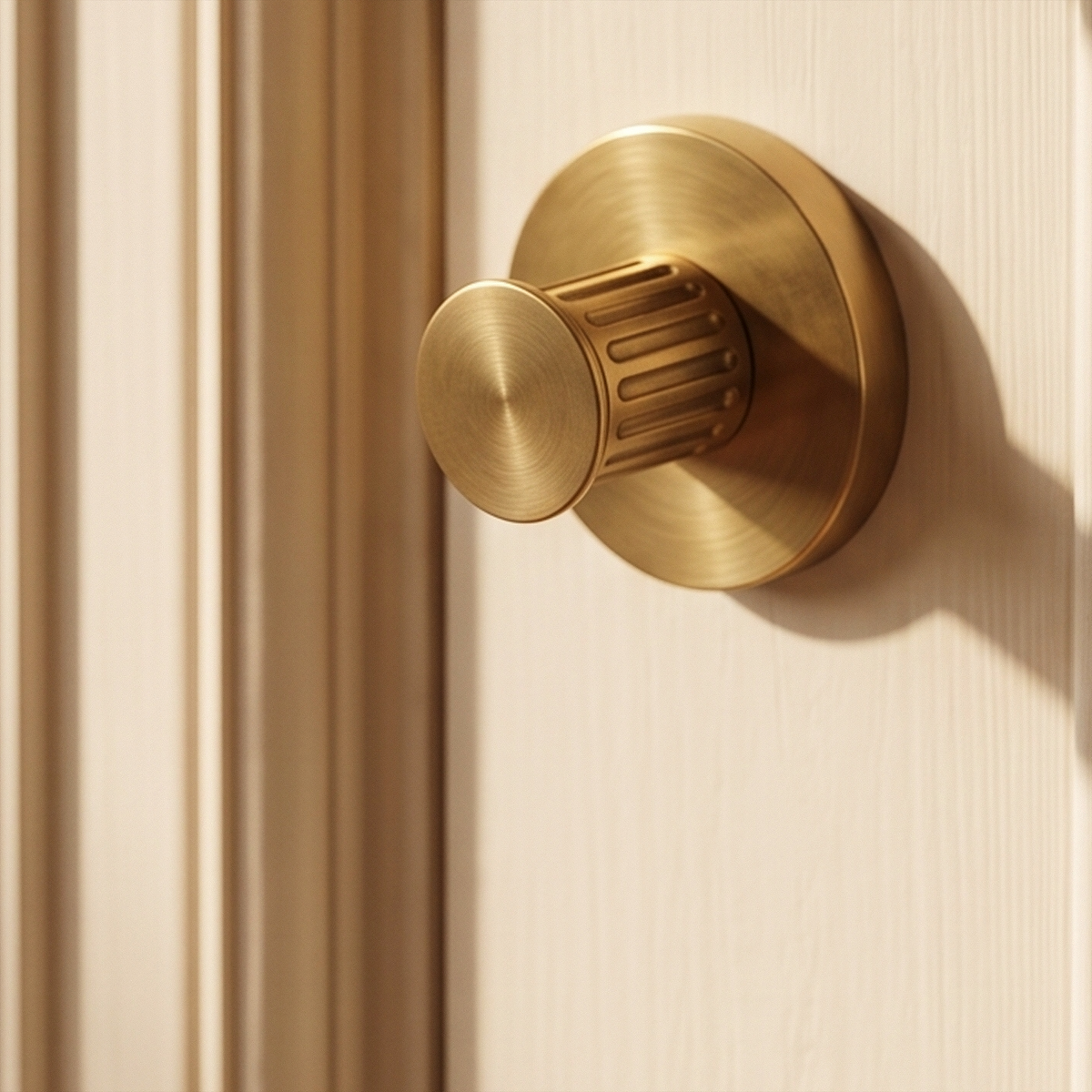 Vestige Door Lock in Satin Brass, styled interior
