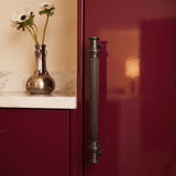 Vestige Cabinet Pull in Satin Brass, styled interior