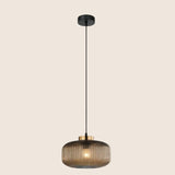 "Pendant light with smooky glass shade and elegant gold finish, providing a modern and sophisticated touch."