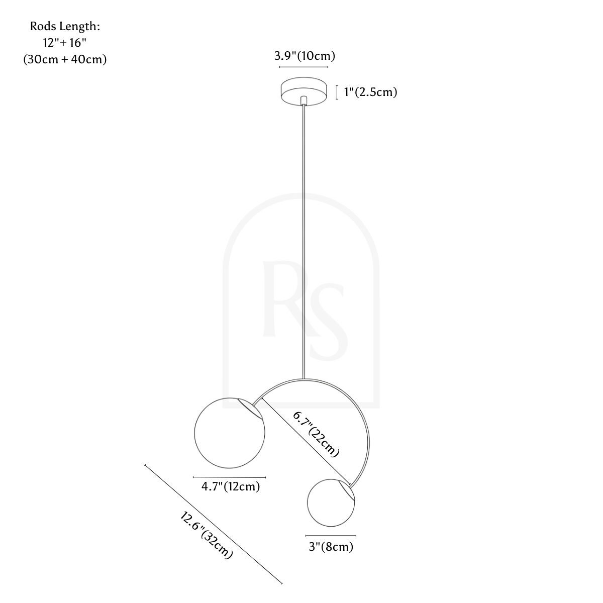 Valentina Pendant Light line drawing 1