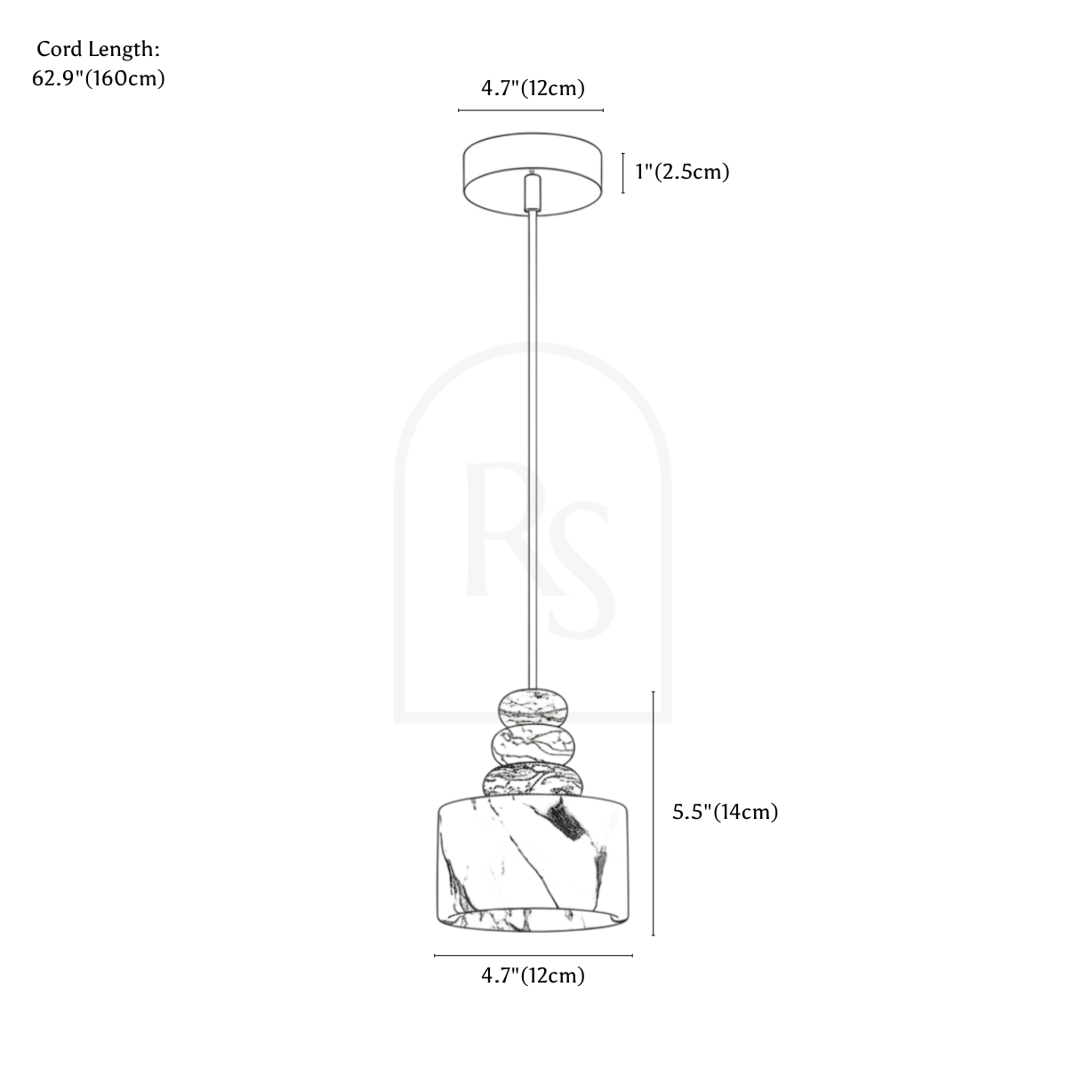 Veska Pendant Light line drawing 1