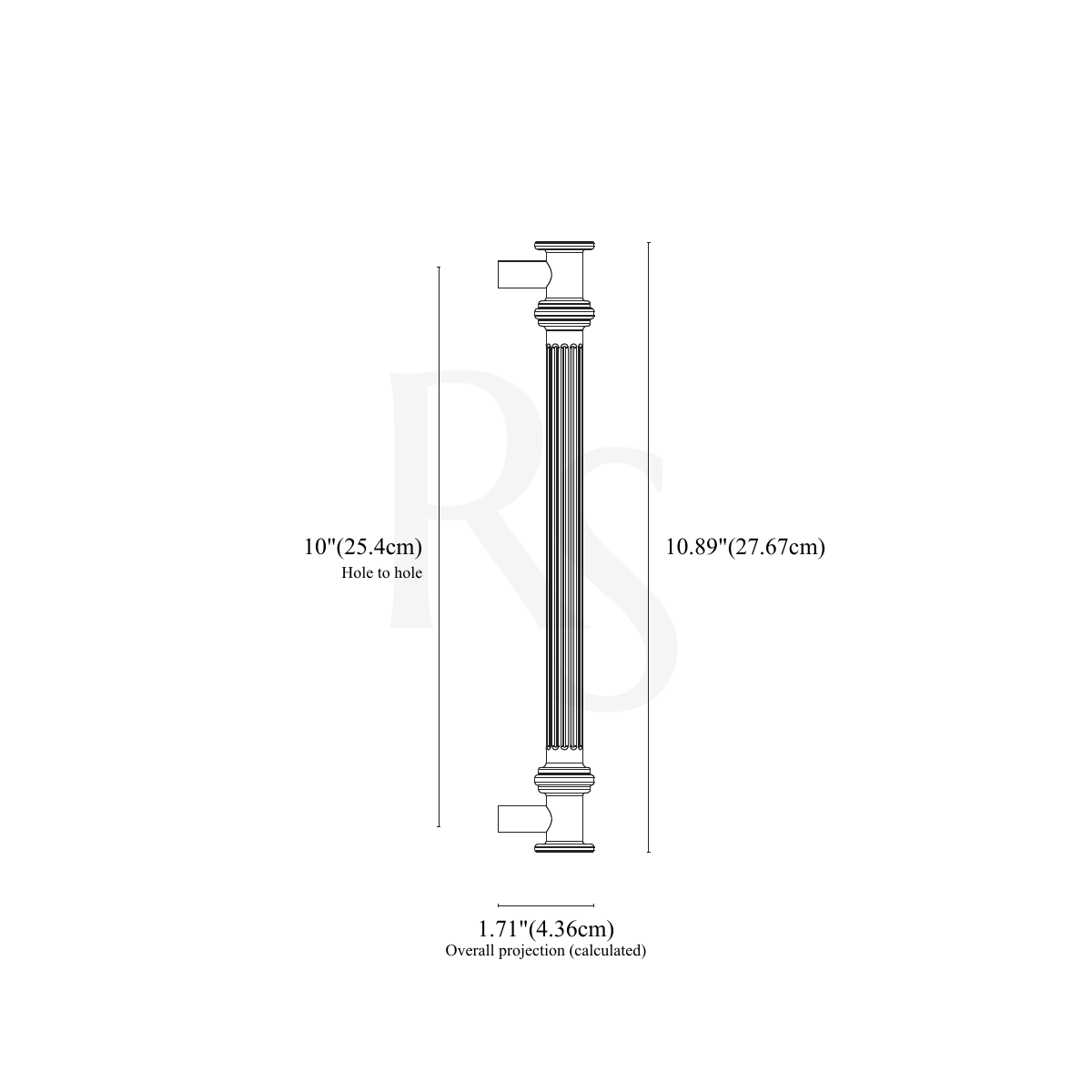 Vestige Cabinet Pull 10" line drawing with dimensions