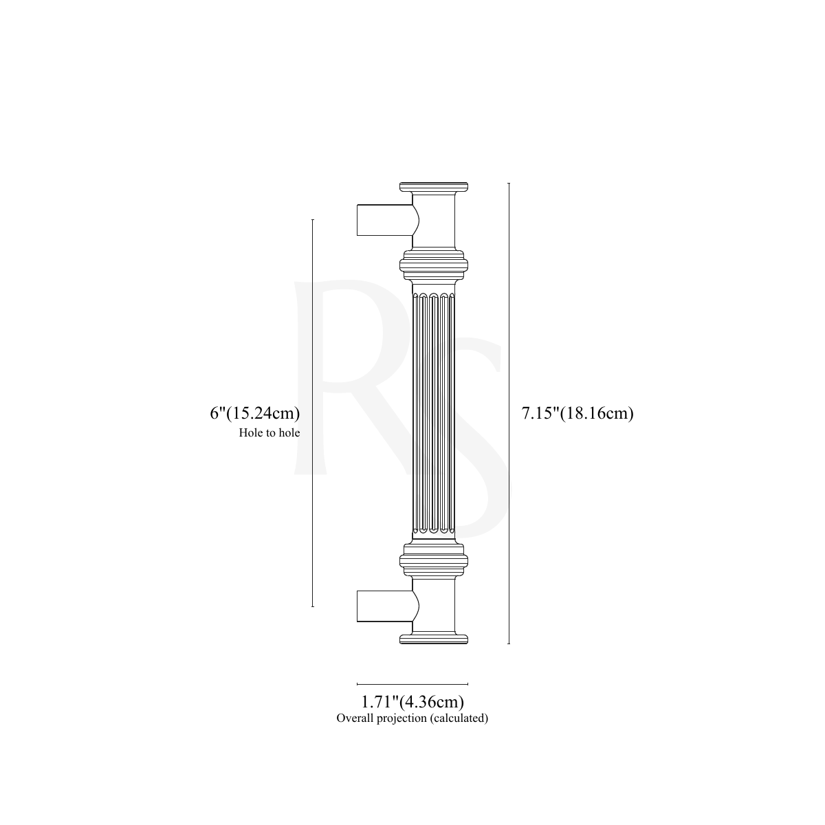 Vestige Cabinet Pull 6" line drawing with dimensions