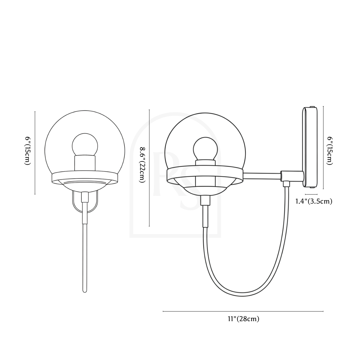 Vintac Wall Lamp line drawing 1