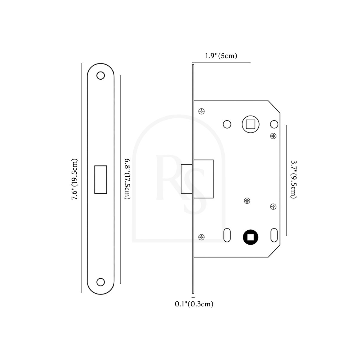 Vorel Handle and Lock line drawing 2