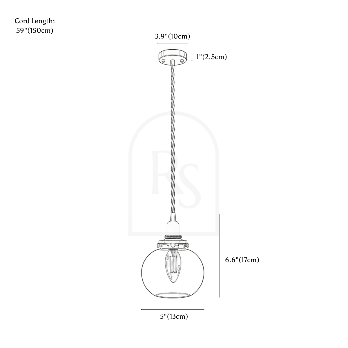 Zarja Pendant Light line drawing 1