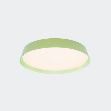Zena Ceiling Lamp in pastel green with integrated LED, offering a fresh minimalist look for modern dining rooms or office spaces.