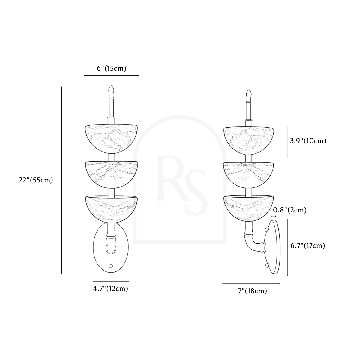 Zenova Wall Lamp line drawing 1