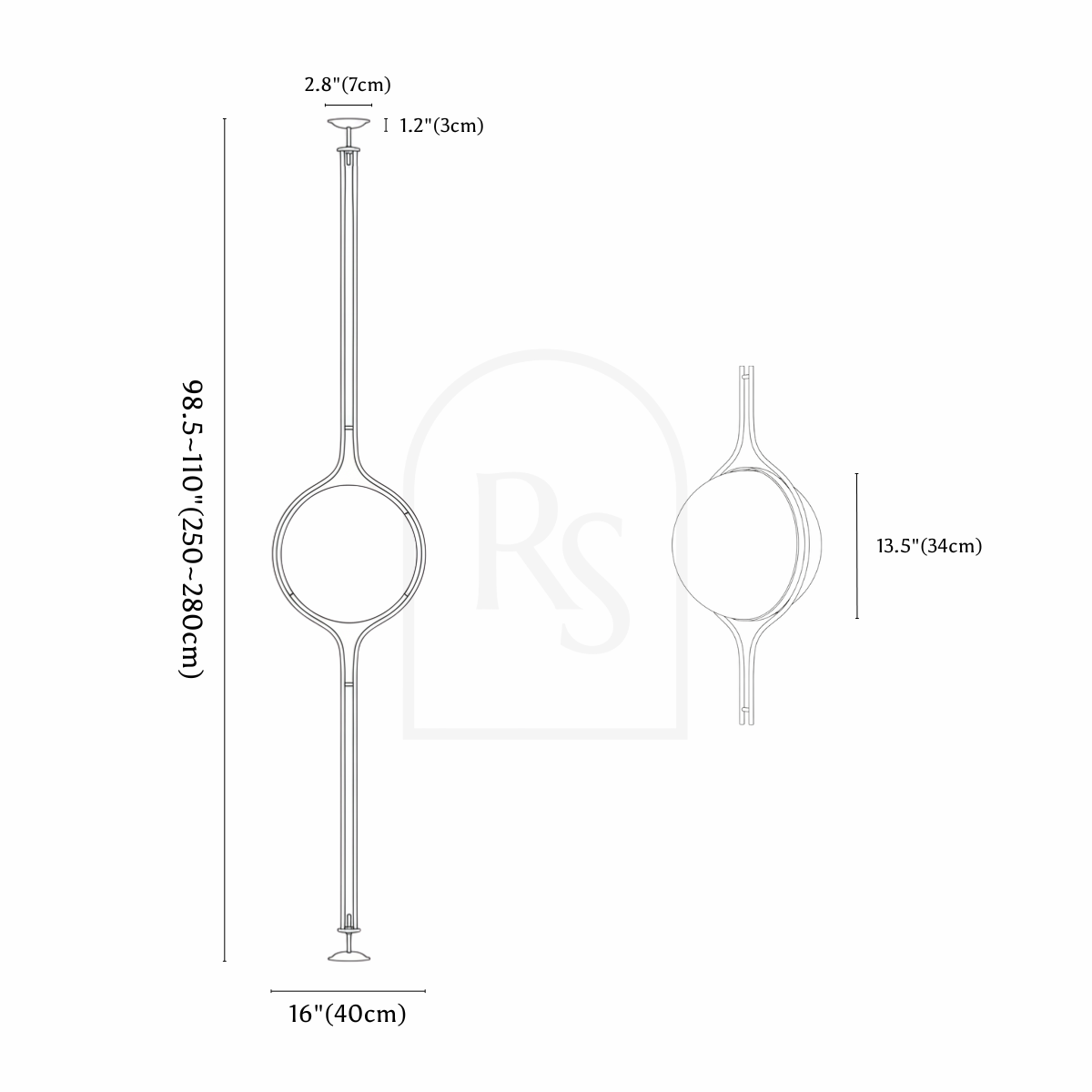 Zuru Floor To Ceiling Lamp line drawing 1