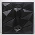 Black geometric wall panel featuring a three-dimensional design with triangular facets, measuring 48x48 inches.