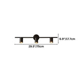 "Dimensions of a brass or black Aerisyn wall lamp with three adjustable light heads: 29.5 inches in length and 6.9 inches in height."