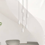 Cluster of Ailis Pendant Lights in white cascading design, perfect for stairwells or high-ceiling foyers with modern aesthetics.