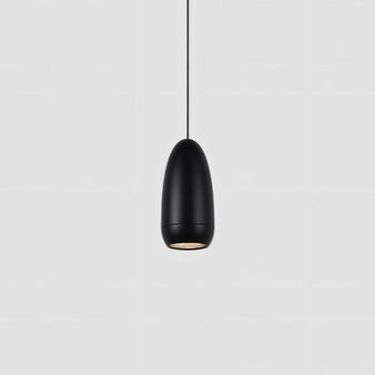 Ailis Pendant Light in black with a sleek capsule design, featuring an integrated LED for modern indoor lighting.