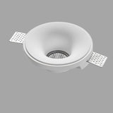 "Close-up view of a trimless downlight featuring a gypsum and aluminum design with a sleek recessed light structure for seamless ceiling integration."