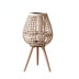 A cone-shaped wooden floor lantern with an open weave design, standing on three light wood legs, on a white background.