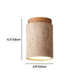 "Yellow travertine ceiling light with light wood base and dimensions labeled, 6.3 inches tall (16cm) and 3.9 inches wide (10cm), modern design."