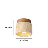 "Yellow travertine ceiling light with light wood base and dimensions labeled, 3.6 inches tall (9cm) and 4.7 inches wide (12cm), modern design."