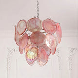 "A pink Murano glass disc chandelier with layered glass."