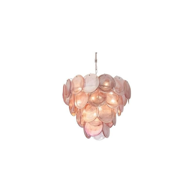 "A pink Murano glass disc chandelier."