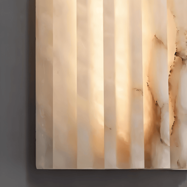 "Close-up of a modern cloud stone wall lamp with a vertically grooved design, showcasing its natural texture."