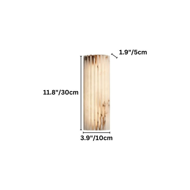 "Dimensions of a small, modern rectangular wall lamp made of cloud stone with vertical grooves."