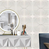 Amili PVC Wall Panels with circular patterns used in a vanity area, highlighting their luxury appeal and easy installation for DIY interiors.