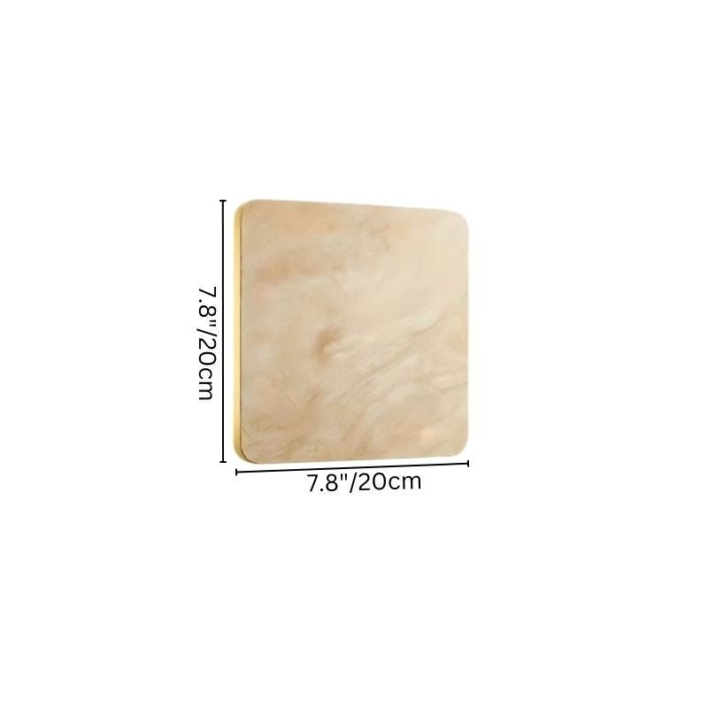 "Diagram showing the dimensions of the square Amon travertine wall lamp as 7.8 inches or 20 centimeters in both width and height."