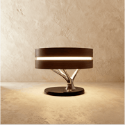 Pedestal cake stand with two-tier white ceramic bowls, front view on white background, 11 inches wide by 7 inches tall.