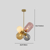 "Dimensions diagram of a modern pendant light with clustered asymmetrical glass shades."
