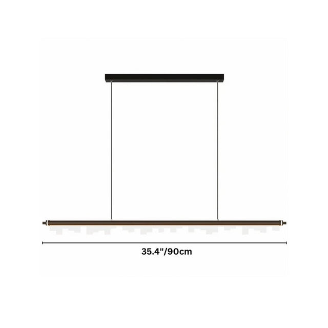 "Dimensions diagram of a 35-inch linear pendant light with a sleek aluminum frame and geometric acrylic diffusers, showing measurements."