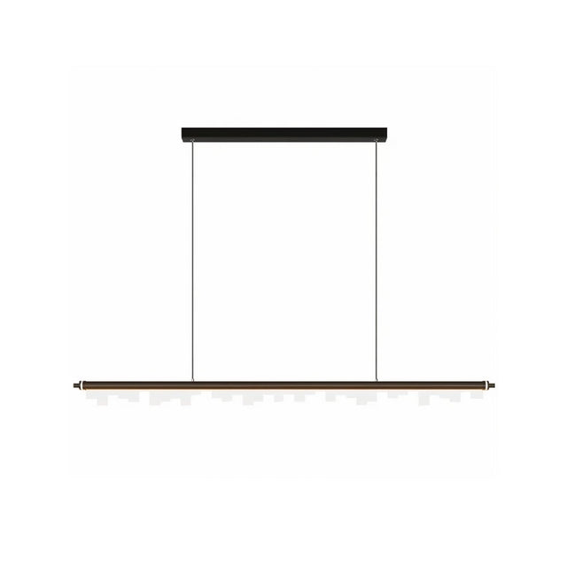 "Linear pendant light with a sleek aluminum frame and geometric acrylic diffusers, creating a dynamic skyline-inspired design."