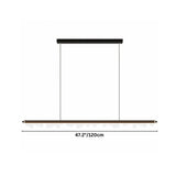 "Dimensions diagram of a linear pendant light with a sleek aluminum frame and geometric acrylic diffusers, showing measurements."