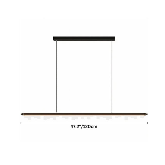 "Dimensions diagram of a linear pendant light with a sleek aluminum frame and geometric acrylic diffusers, showing measurements."