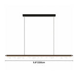 "Dimensions diagram of a linear pendant light with a sleek aluminum frame and geometric acrylic diffusers, showing measurements."