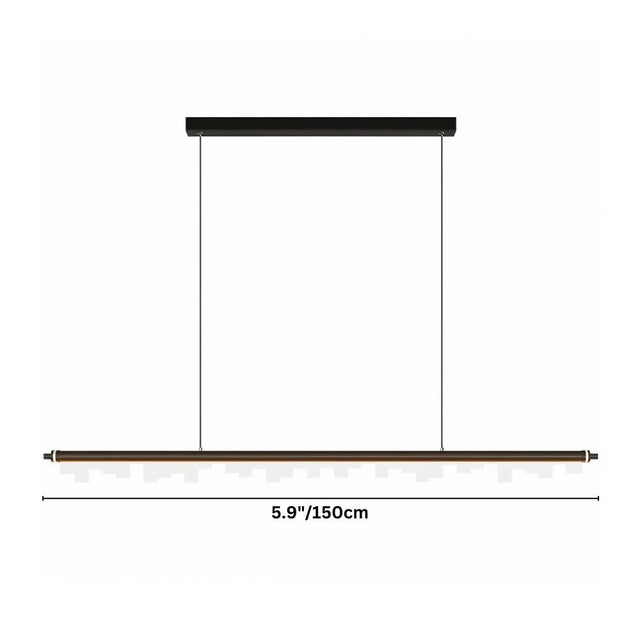 "Dimensions diagram of a linear pendant light with a sleek aluminum frame and geometric acrylic diffusers, showing measurements."