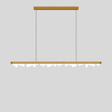 "Contemporary gold pendant light with a sleek aluminum frame and geometric acrylic diffusers, ideal for modern interiors."