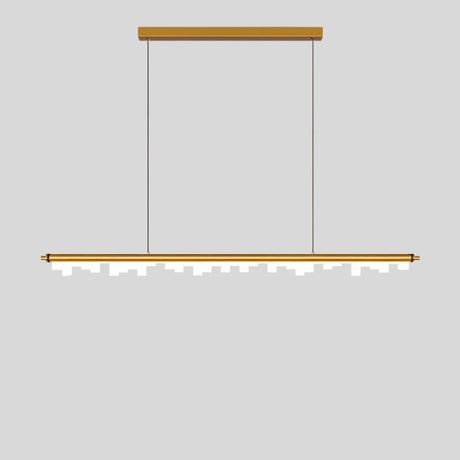 "Contemporary gold pendant light with a sleek aluminum frame and geometric acrylic diffusers, ideal for modern interiors."