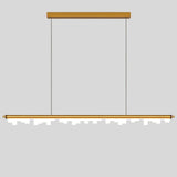 "Linear pendant light in gold finish with geometric acrylic diffusers, creating a modern and elegant design."